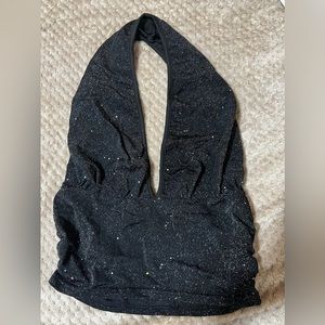 Large SHEIN Black Sparkly Halter Top